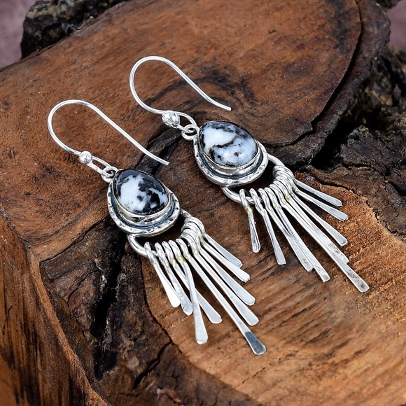 Source Unknown Jewelry - White buffalo turquoise 925 dangle earrings